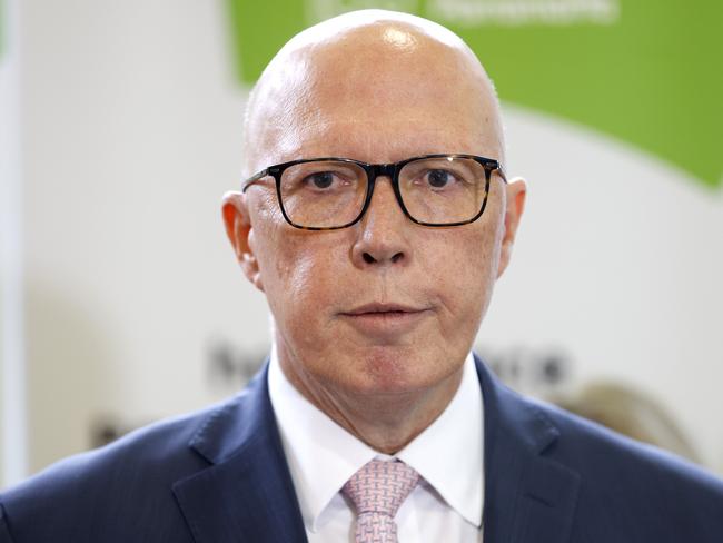 Opposition Leader Peter Dutton speaks at a press conference after a visit to headspace in Parramatta. Picture: NewsWire / Damian Shaw