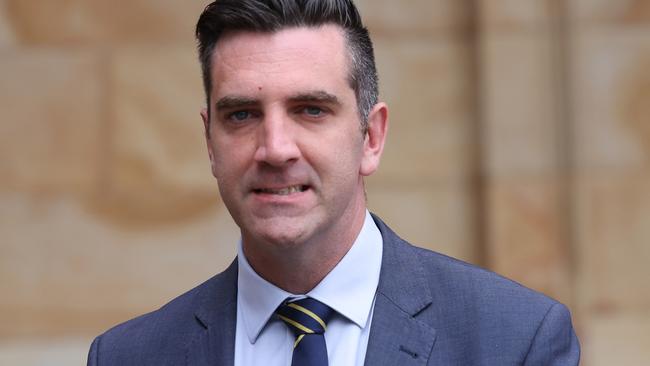 MP Fraser Ellis outside the Adelaide Magistrates Court in 2021 ahead of an earlier appearance for deceit charges. Picture: NCA NewsWire / David Mariuz