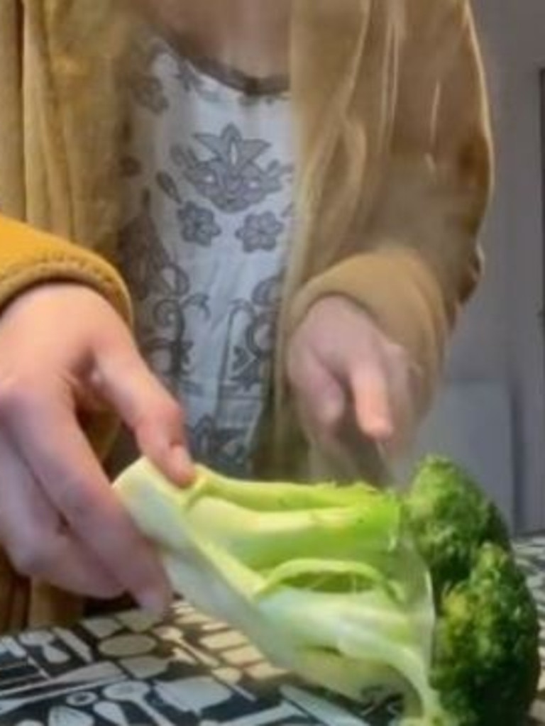 After the TikTokker removed the veg from the boil, she began to cut it up. Picture: TikTok/steph2302