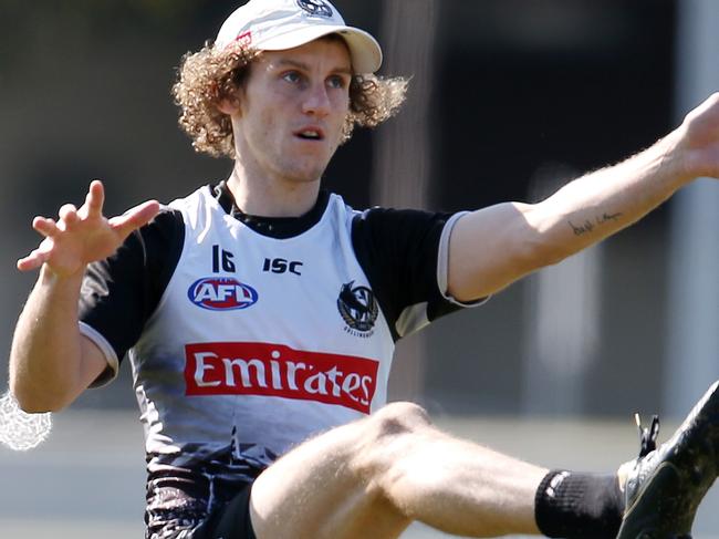 Collingwood training at Olympic Park.   Chris Mayne kicks at goal   . Pic: Michael Klein