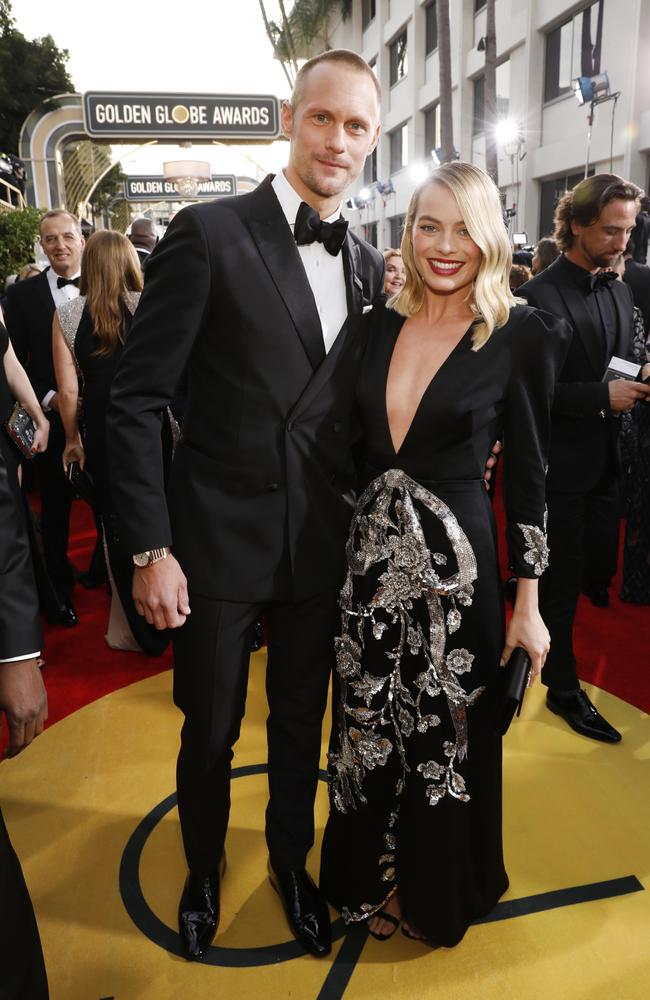 Alexander Skarsgard and Margot Robbie attend The 75th Annual Golden Globe Awards at The Beverly Hilton Hotel on January 7, 2018 in Beverly Hills, California. Picture: Getty