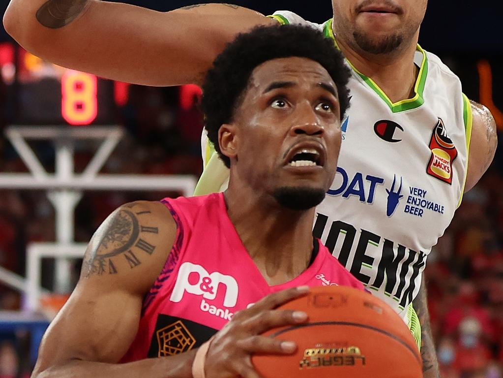 Cotton drives to the basket against South East Melbourne Phoenix in April this year. Picture: Paul Kane/Getty Images.