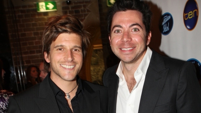 Osher Gunsberg and James Mathison during the 2008 Australian Idol presentation of the final 12 contestants. Picture: Getty Images