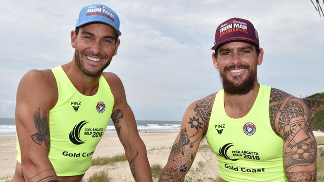 Matt Poole (left) will represent NSW and Caine Eckstein (right) Queensland in the Coolangatta Gold State of Origin relay to raise funds for former ironwoman Jess Collins who was injured in a surfing accident. Photo: Harvpix