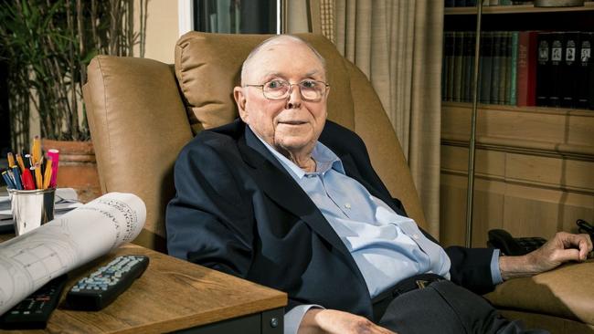 Charlie Munger at his Los Angeles home. Picture: Michael Lewis, Wall Street Journal.