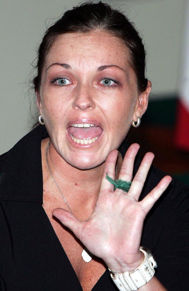 Corby gestures to her mother to calm down. Picture: Getty