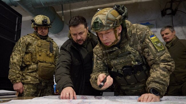 Ukrainian President Volodymyr Zelensky visiting of Ukraine's army command post in Kupiansk. Picture: Ukrainian Presidential Press Service/AFP