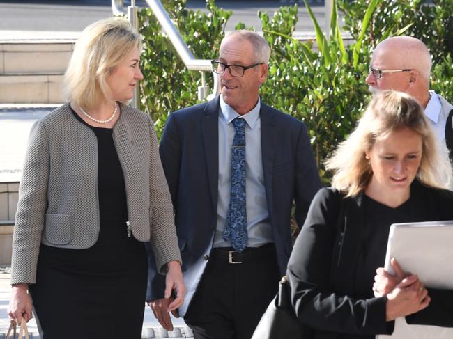 Barrister Margaret Cunneen SC (right), walks next to Craig Folbigg, ex-husband of Kathleen Folbigg and father of their four children as they arrive at the NSW Coroners Court, Sydney, Tuesday, April 30, 2019. Picture: Peter Rae