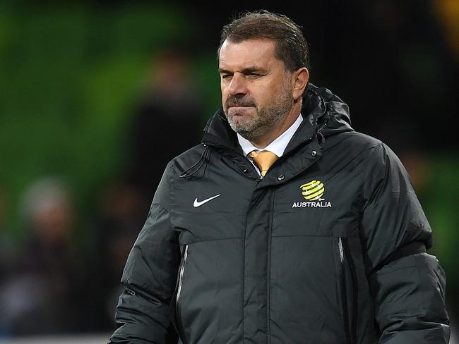 Coach of the Socceroos Ange Postecoglou is seen during the 2018 FIFA World Cup Qualifier between Australia and Thailand at AAMI Park in Melbourne, Tuesday, September 5, 2017. (AAP Image/Julian Smith) NO ARCHIVING, EDITORIAL USE ONLY