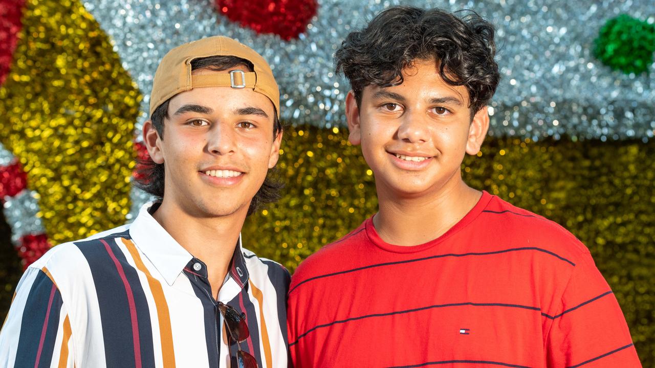 Jack Peris and Dylan Baker at Darwin Waterfront on New Year’s Eve 2020. Picture: Che Chorley