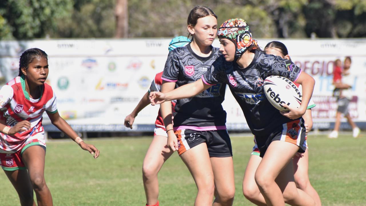 Rocky Junior League grand finals, under-14 girls, Emu Park versus Rockhampton Tigers, Rugby Park, on June 8, 2024.