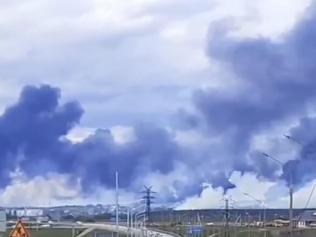 Screen grab from unverified footage posted to X of an air base after a swarm of drone strikes. Picture: X