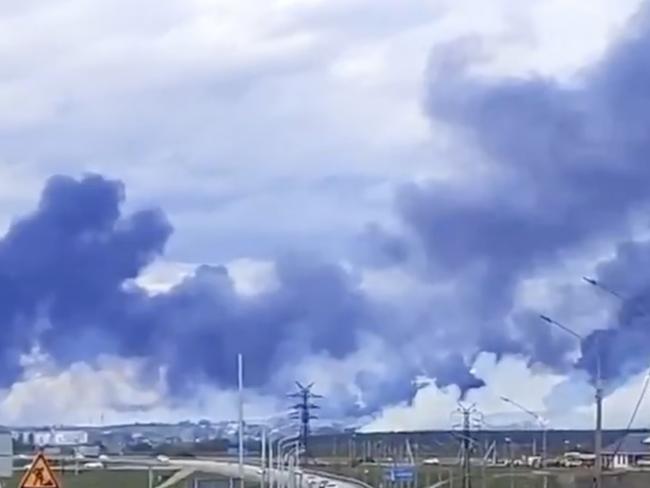 Screen grab from unverified footage posted to X of an air base after a swarm of drone strikes. Picture: X