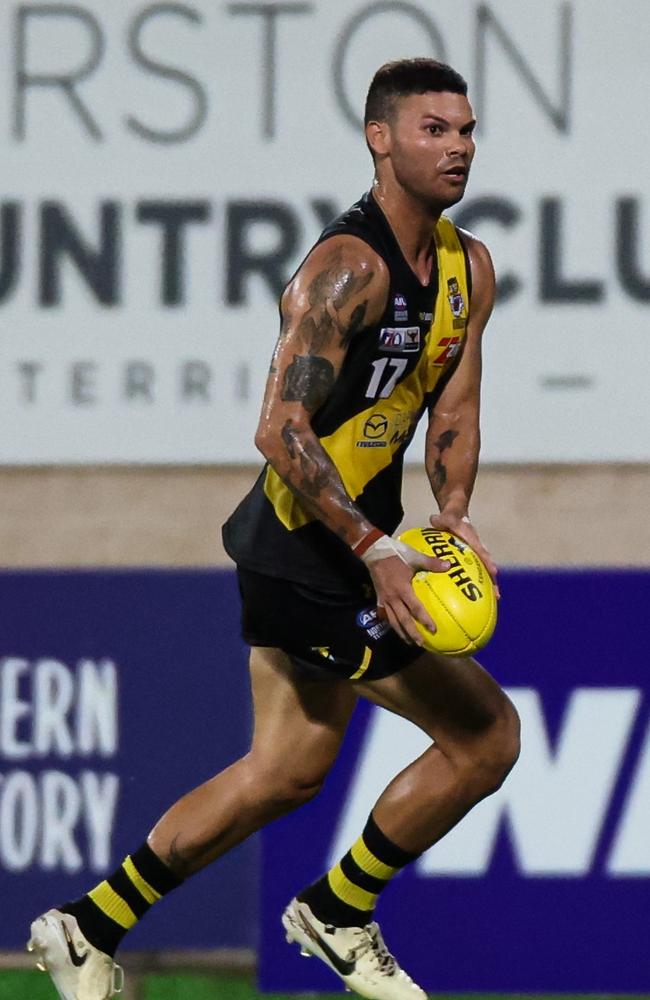 Brandan Parfitt playing for the Nightcliff Tigers in the 2024-25 NTFL season. Picture: Celina Whan / AFLNT Media