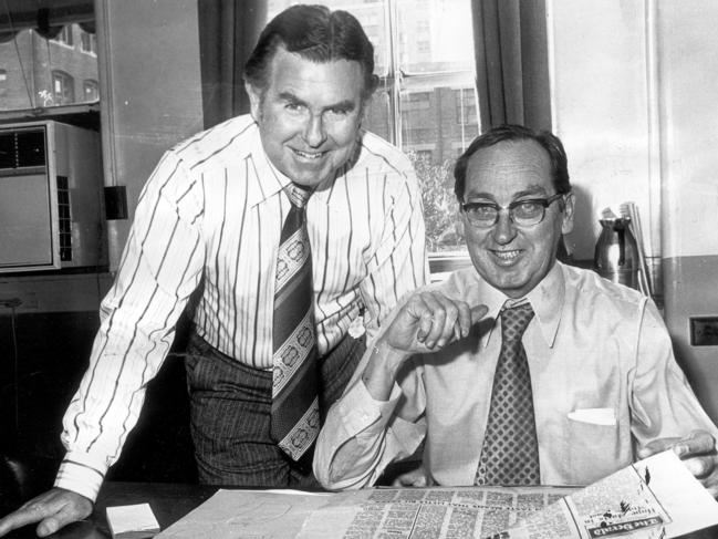 Herald editor John Fitzgerald with Sun editor Cec (Cecil) Wallace in 1974.