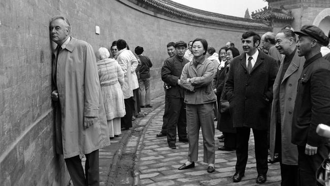 Then Australian Prime Minister Gough Whitlam at the Whispering Wall in Beijing, during his visit to China on 14 Nov 1973. Picture: News Corp