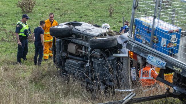 Prime Minister Scott Morrison’s security detail have had a car accident, rolling several times on the highway between Launceston and Devonport near Elizabeth Town. Picture: Jason Edwards