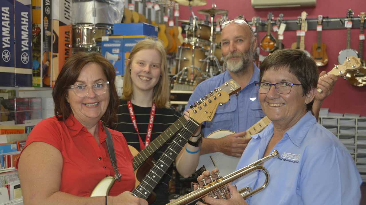 At Bandland on Russell St are Katie Eastaugh, Jess Rutledge, Steve Eastaugh and Judy Strong. Picture: Sean White