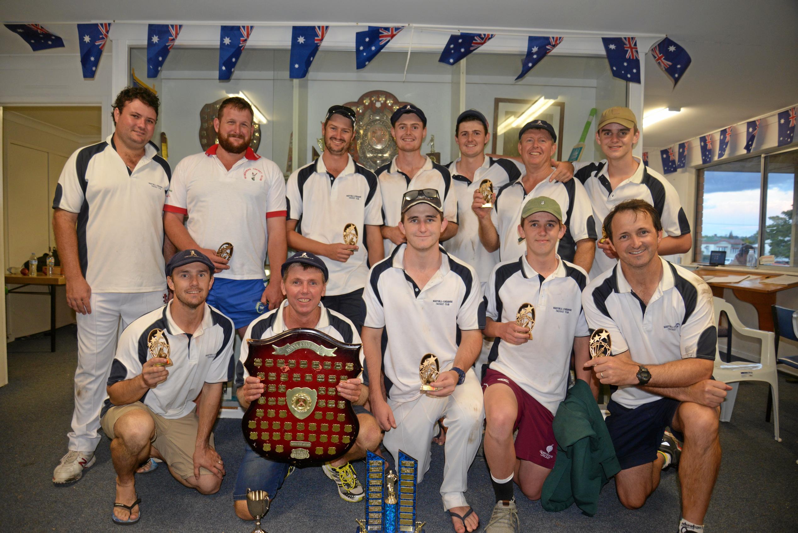 A-grade cricket premiers Maryvale Condamine (back, from left) Dave Walker, Rob Deveraux, Jason Steketee, Kieran Bourke, Tom Bourke, Kevin Bourke, Joe Gordon, (front) Andrew Ryan, captain Paul Bourke, Mitch Bourke, Pat Gordon and Michael Bourke. Picture: Gerard Walsh