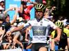 Australian rider Caleb Ewan of team Mitchelton-Scott celebrates winning stage two of the Tour Down Under from Unley to Stirling, South Australia, Wednesday, January 17, 2018. (AAP Image/Dan Peled) NO ARCHIVING, EDITORIAL USE ONLY