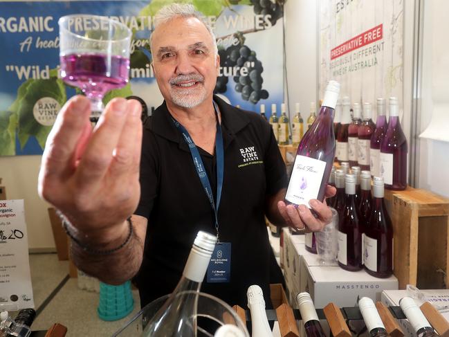 Light Feet Wines owner Petros Markou, from Sydney, with Purple Flame at Melbourne Royal Show, Flemington. Picture: Yuri Kouzmin