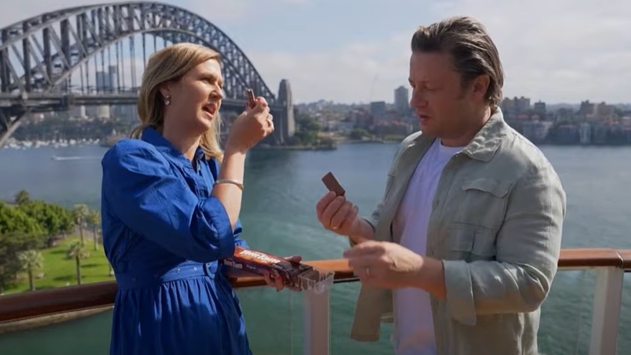 The much-loved celebrity chef sussing out a Tim Tam before trying it for the first time. Picture: The Today Show
