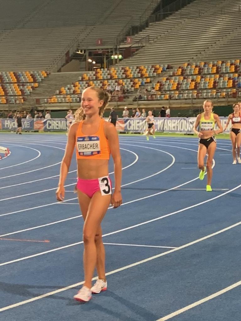 Brielle Erbacher pre-race at the 2023 Australian Track And Field Championships in Brisbane. Photo: Contributed.