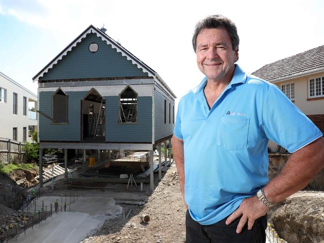 Bob Chambers outside his church which he purchased in Nanango and is now converting in to a modern home at Buena Vista Ave, Coorparoo. Photographer: Liam Kidston