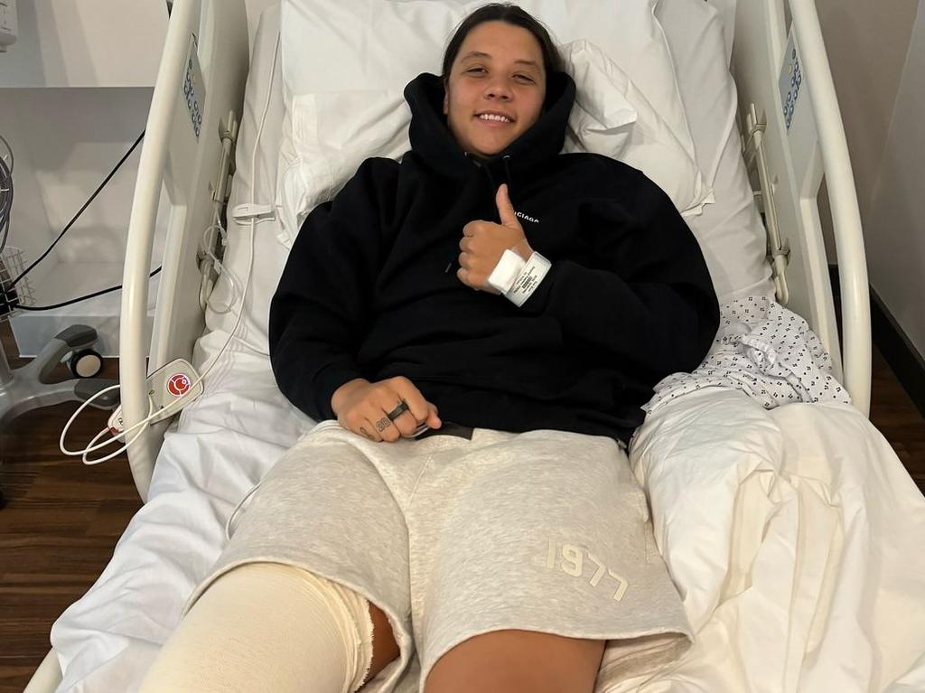 Sam Kerr after undergoing a second ACL reconstruction in her knee. Picture: Instagram / @samanthakerr20