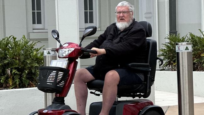 John Francis Kerrigan, 81, parked his mobility scooter next to the bar table where his solicitor and barrister sat in Rockhampton District Court, with special court hearing aids in, as he listened to the court proceedings after pleading guilty to three counts of indecent treatment of a child under 16 on October 9, 2024.