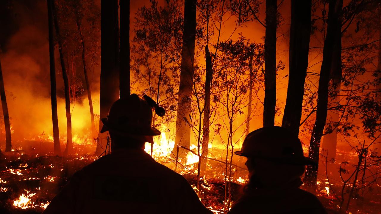 Crews monitor fires between Orbost and Lakes Entrance in east Gippsland on January 2, 2020. Picture: Darrian Traynor/Getty Images