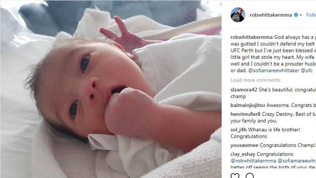 The UFC champ is celebrating the birth of a baby daughter. Picture: Instagram