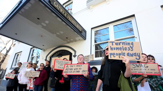 Protesters angry at The Block’s purchase of The Gatwick. Picture: Yuri Kouzmin