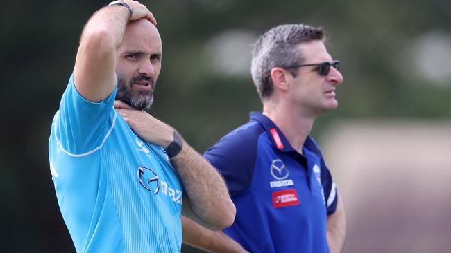 Coach Rhyce Shaw and football manager Brady Rawlings have a huge task ahead of them at North Melbourne. Picture: Michael Klein