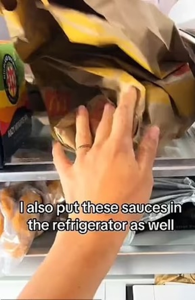 Se also puts the McDonald’s bag of sauces into the refrigerator. Picture: Tiktok / @seebiedeebie