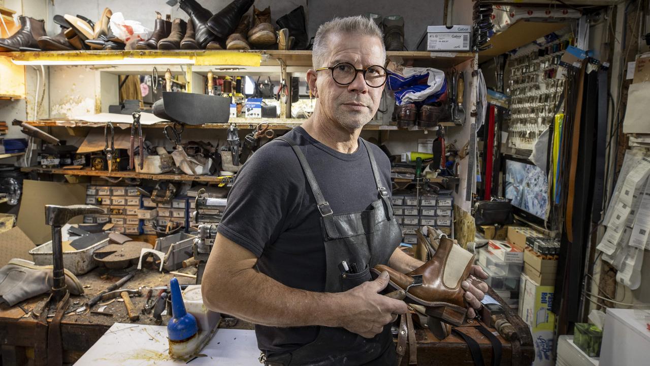 Richard Libralato at his Ideal Shoe Repairs shop on Hutt St. Picture: Brett Hartwig