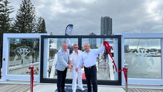 The ribbon cut at the official opening of the Gold Coast superyacht facility.