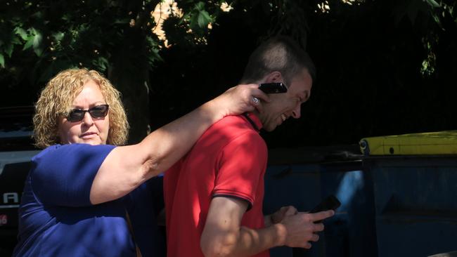 Joshua Crowe was supported by a woman outside Dubbo Local Court. Picture: Ryan Young