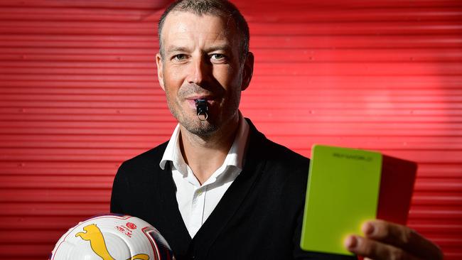 Renowned English Premier League referee Mark Clattenburg was in Adelaide to share his experiences with local whistle blowers. Picture: Bianca De Marchi