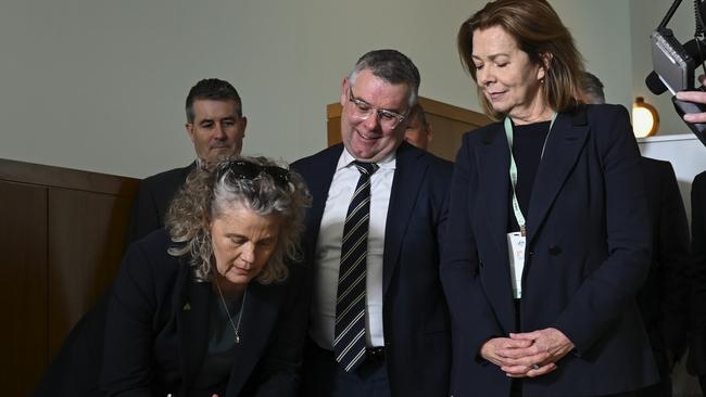 National Farmers' Federation Fiona Simson, Agriculture Minister Murray Watt and Australian Council of Trade Unions president Michele O'Neil at the jobs and skills summit at Parliament House in Canberra. Picture: NCA NewsWire/Martin Ollman