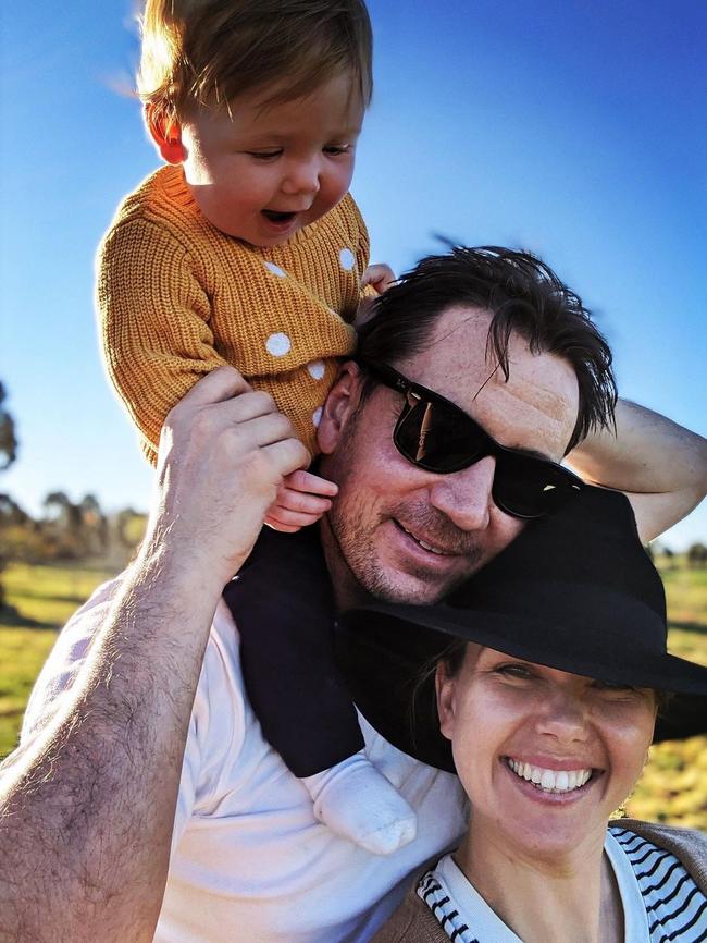 Edwina Bartholomew with husband Neil Varcoe and daughter Molly.