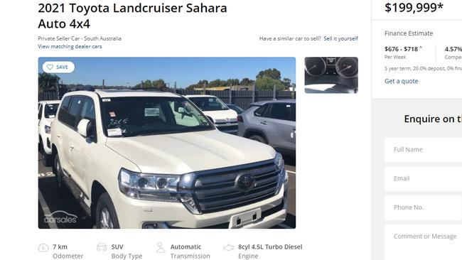 2021 Toyota LandCruiser Sahara for sale at $200,000, which usually costs $136,000 new.