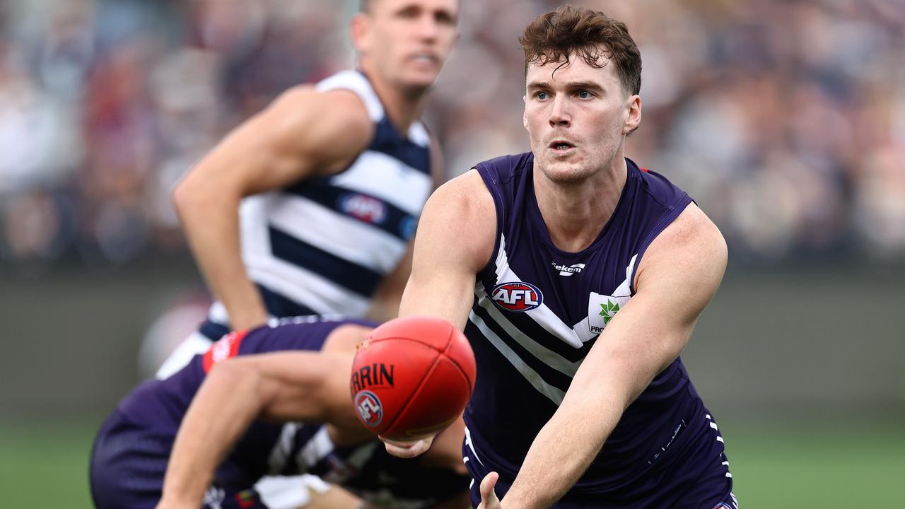 Blake Acres was one of Fremantle’s stars against Geelong. Picture: Michael Klein