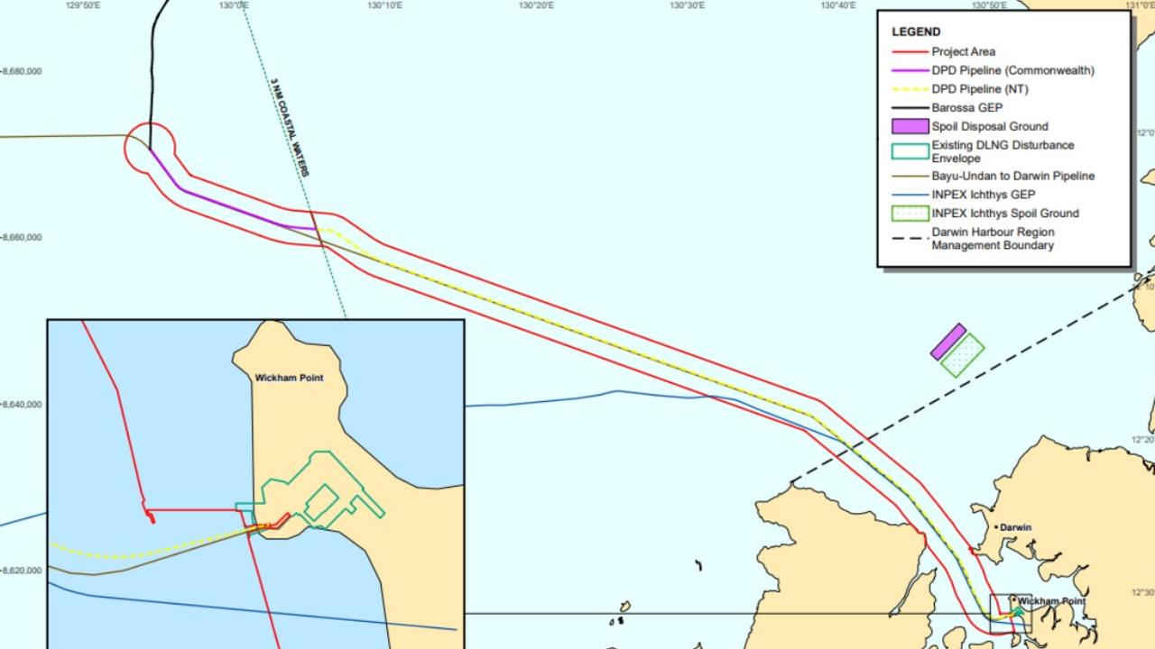 Santos proposed DPD pipeline connects Darwin LNG with the Barossa Gas Export Pipeline.