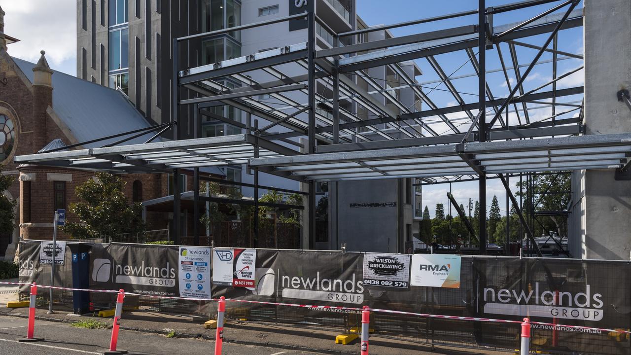 Newlands Group continues construction of a three-storey commercial building for DSP Investments at the Margaret St address of the former Amigo's restaurant, Tuesday, February 9, 2021. Picture: Kevin Farmer