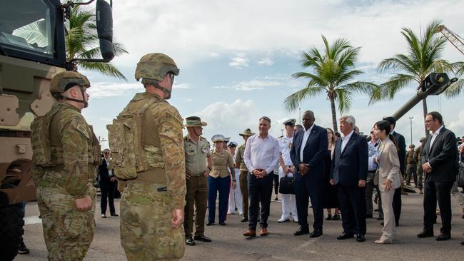 US Defence Secretary Lloyd Austin, Japanese Defence Minister Gen Nakatani and Australian Defence Minister Richard Marles. Picture: Pema Tamang Pakhrin