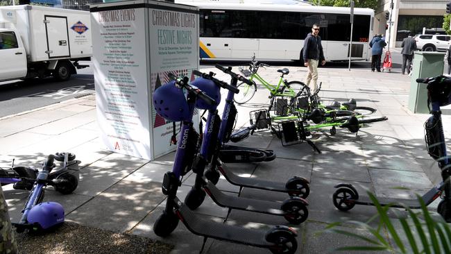 eBikes and scooter on the corner of King William Road and Grote Street. Picture: Tricia Watkinson