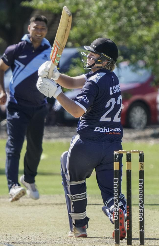 A swing and a miss for Berwick batsman Riley Siwes. Picture: Valeriu Campan