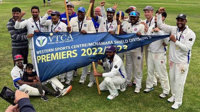 Footscray United celebrates its VTCA Division 2 premiership.