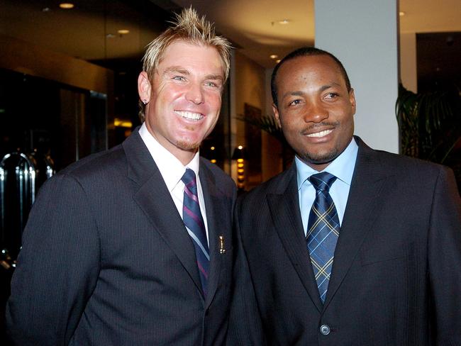 Shane Warne and Brian Lara at the Four Seasons Hotel in The Rocks, Sydney for ICC annual awards presentation in 2005.